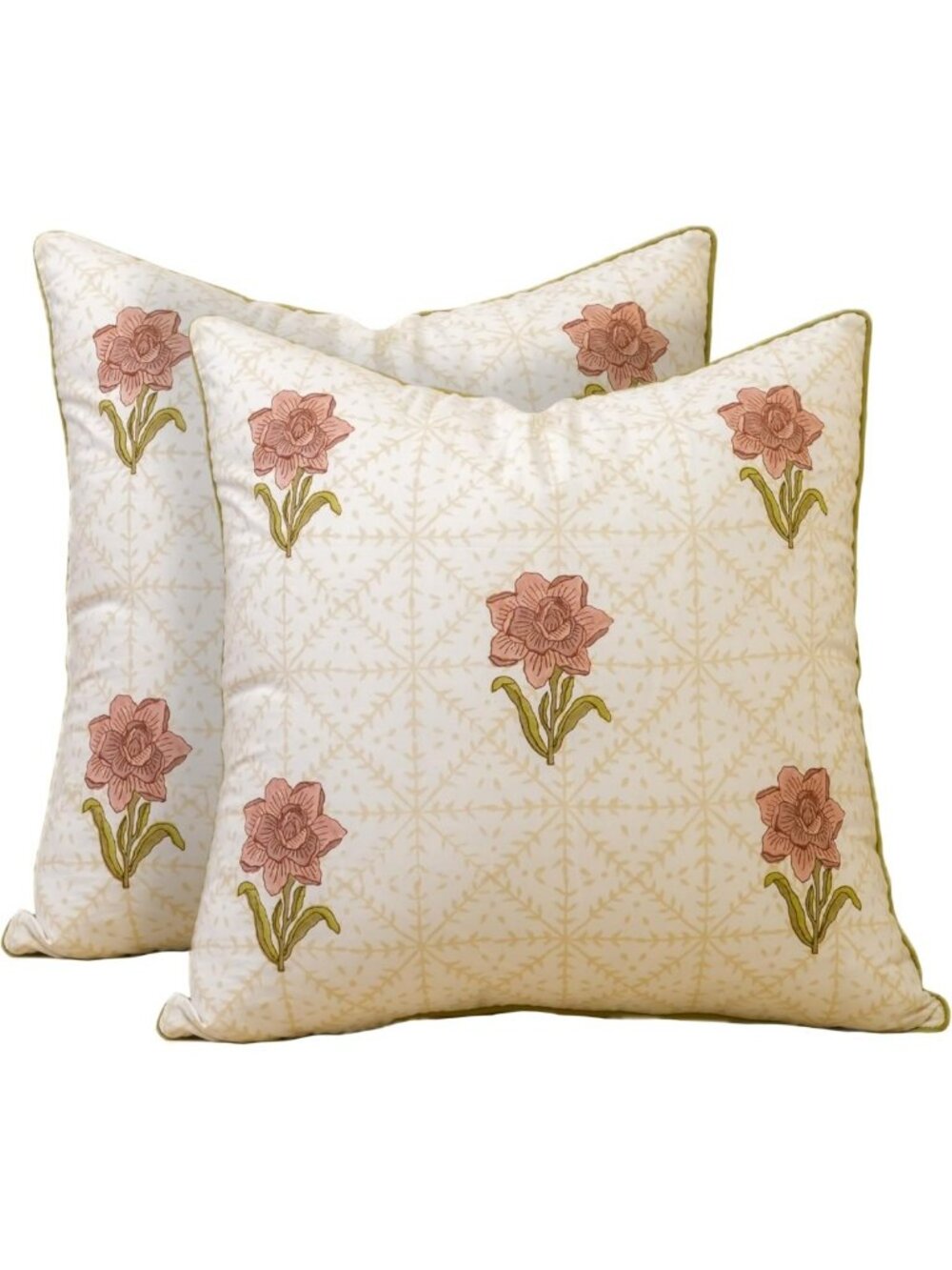 Reversible Hand Block Print Throw Pillow Covers - 18x18 Inch Set of 2